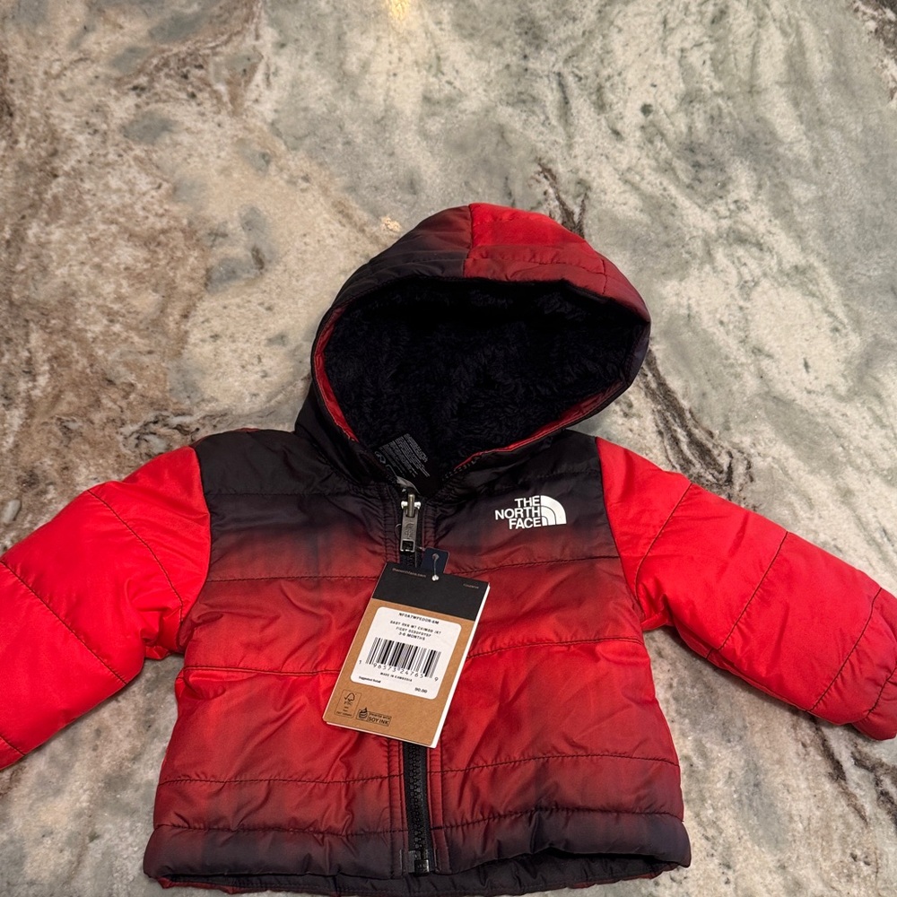 The North Face Baby Red and Black Reversible Hooded Jacket